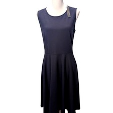 Tahari Navy Crew Neck Sleeveless Fit & Flair Solid Scuba Dress Size 10 Cocktail