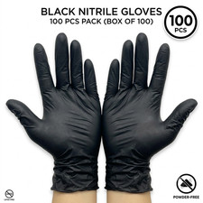 100PCS  Black Disposable Nitrile Gloves 3 Mil Latex & Powder Free & M