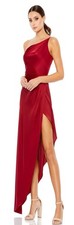 Mac Duggal 70117 One Shoulder Hi-Low Draped Charmeuse Dress NWT Size 4 Deep Red