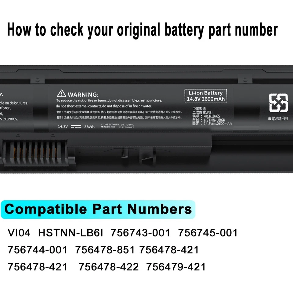 Batería portátil V104 para HP 756743-001 756744-001 756745-001 756478-421 VI04 Foto 3 de 4