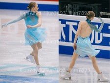 Ice skating dress Competition Figure Skating Twirling Costume blue dyeing