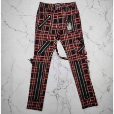Tripp NYC Red Black Plaid Bondage Pants Rave Grunge Punk Streetwear Unisex 32"