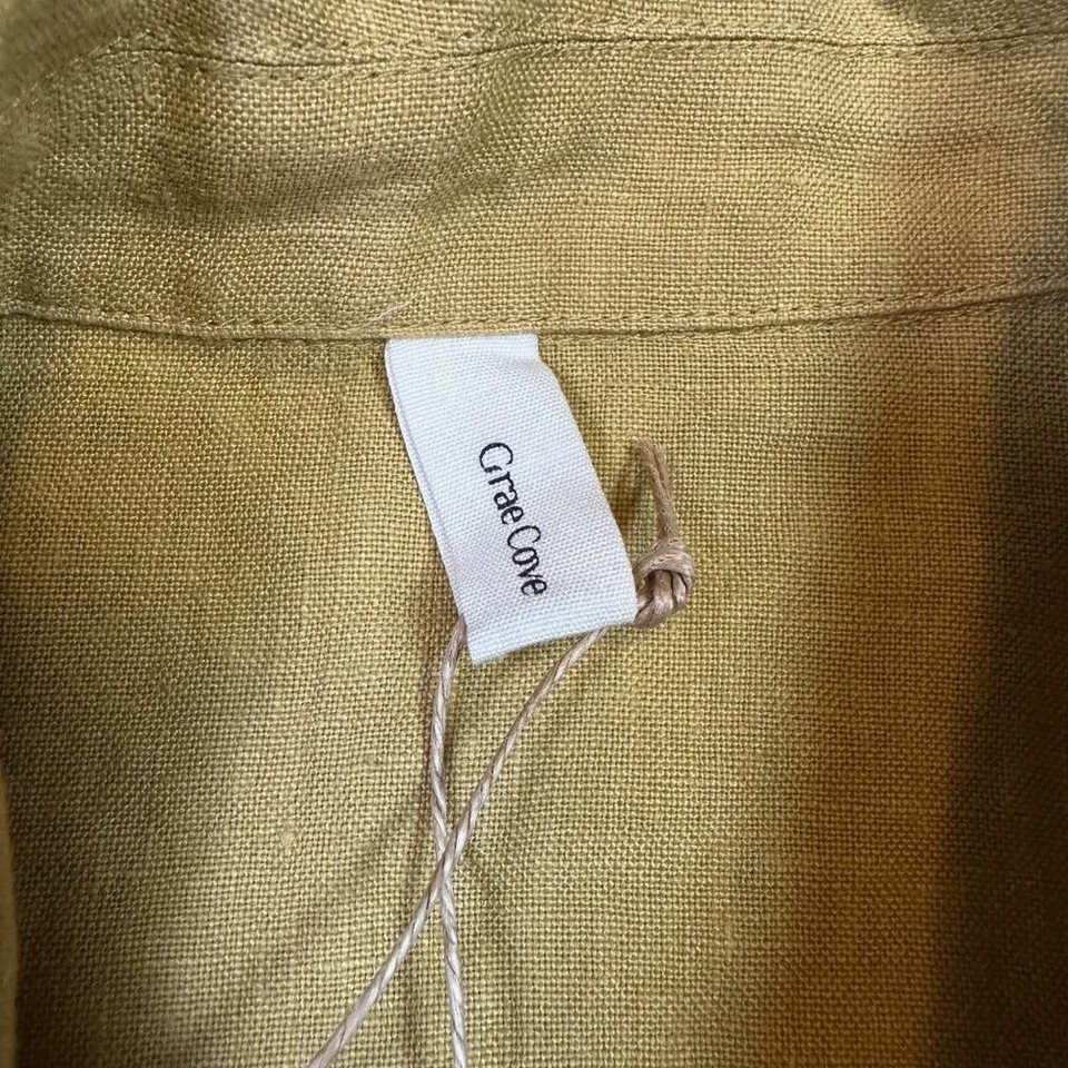 Vestido Grae Cove Nuevo con Etiquetas Gwyneth Lino Amarillo Natural Midi Envolvente con Cinturón Para Mujer Grande Foto 4 de 4