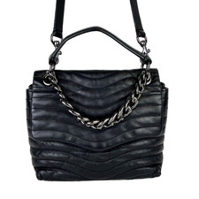 Rebecca Minkoff MAB Black Quilted Wave Front Flap Edie Crossbody Bag Leather