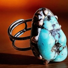 Navajo hand cut Natural Turquoise Stone Ring