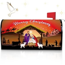 Blosssound Christmas Magnetic Mailbox Cover Xmas Nativity Scene Mailbox Red