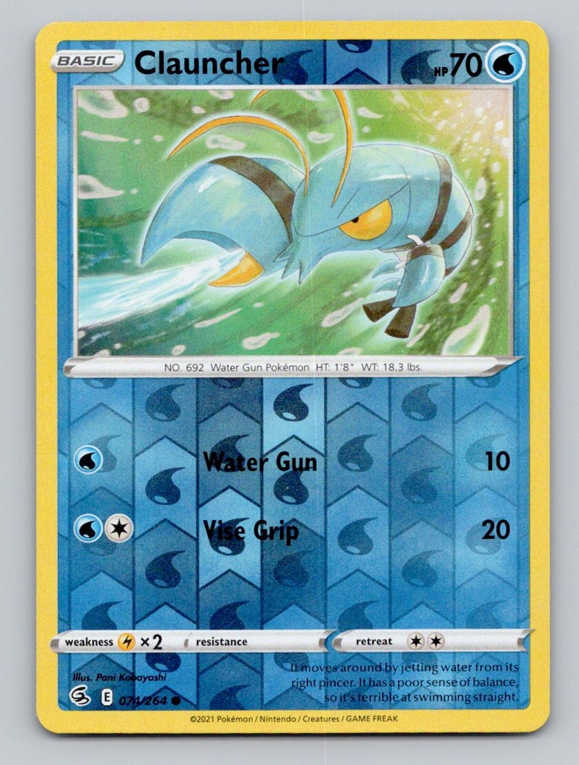 Clauncher 074/264 Common Fusion Strike Pokemon Reverse Holo Near Mint