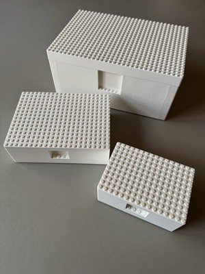 IKEA Lego Bygglek Set of 3 Storage Boxes w/ Lid Off White Clean 2018 Retired HTF