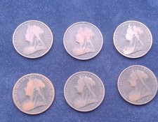 Queen Victoria (Veiled Head) Date Run,x6 One Penny Coin Set 1896- 1901, Coin Set