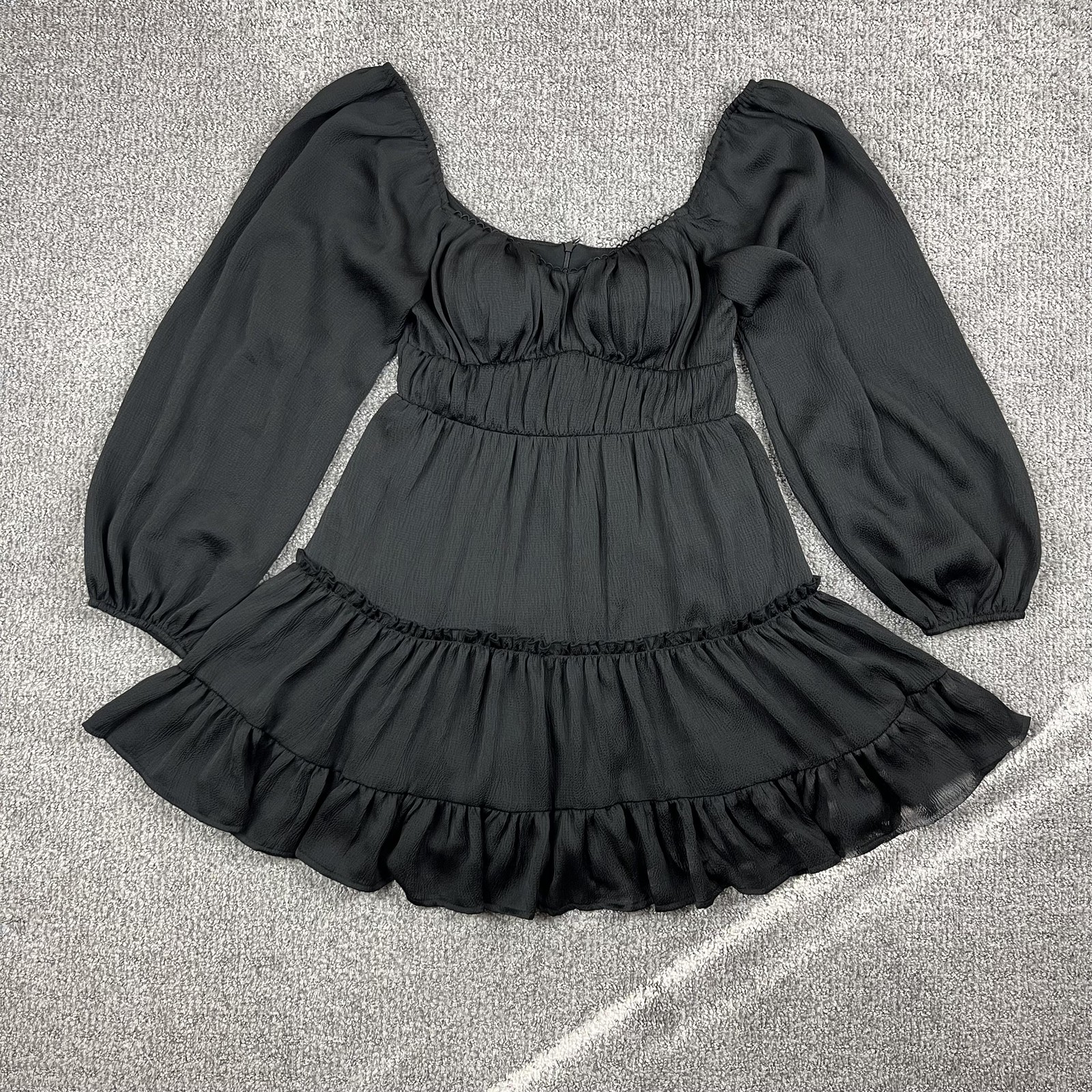 Altard State Dress Womens Small Black Ruffle Mini Boho Smocked Goth Babydoll
