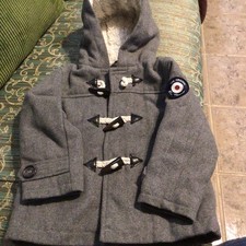 Ben Sherman Toddler Jacket 2T Kids Pea Coat Gray Faux Fur Hood