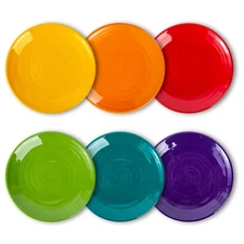Set of 6 Melamine Dinner Plates, 11" Round, Shatter-Resistant, Multicolor