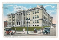 NEW BEDFORD, MA MASS~High School~Antique Autos People in Victorian Clothes~1921