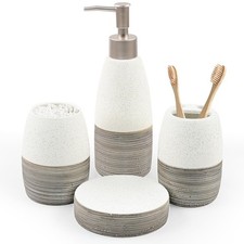 4 Pcs Bathroom Accessories Set Ceramic Toothbrush Holder Cup Soap Dish Grey