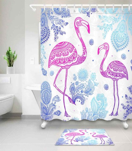 Pink Flamingos Cut Out 3D Shower Curtain Waterproof Fabric Bathroom Decoration - 第 4/8 張圖片