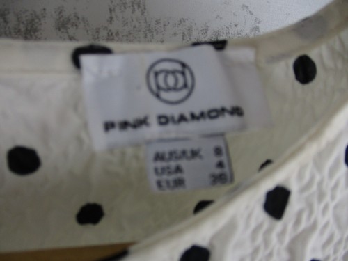 Pink Diamond womens top blouse white black polka dot 8 short sleeve - Picture 3 of 11