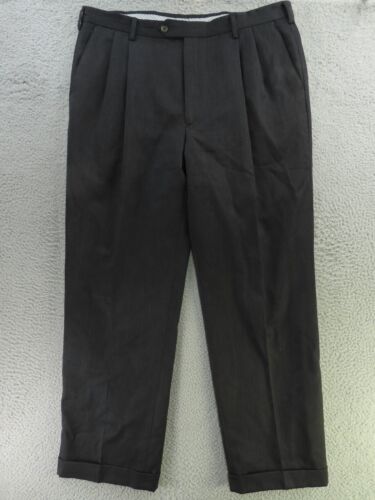 Berle Dress Trousers Pants Mens 38x30 Gray Charcoal Pleated Cuff Wool Cuffed