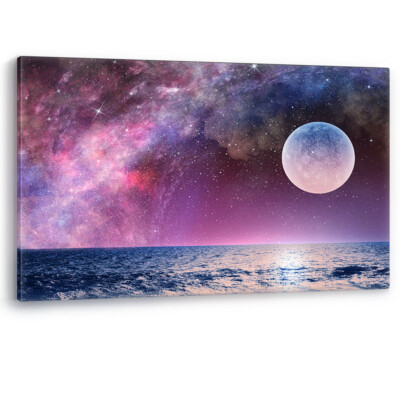Full Moon in Night Sky Stars Luxury Canvas Wall Art Picture Print Large ...