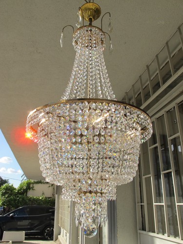Antique Crystal Chandelier, French Real Swarovski Elegant Lamp, Light 1960*s - Picture 2 of 14
