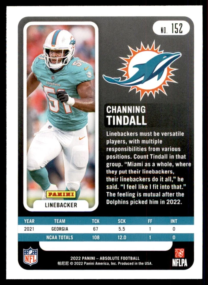 2022 PANINI ABSOLUTE CHANNING TINDALL #152 - Image 2 of 2