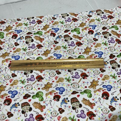 1/2 yard of Holiday Christmas Fabric Snowman Cupcakes Snowflakes on White