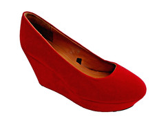 CHIX RED SUEDE HEELS LADIES WEDGE SHOES WOMANS UK 4 - EUR 37