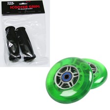 GREEN Replacement Razor Scooter WHEELS, ABEC 7 BEARINGS, BLACK GRIPS