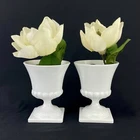 Set Of 2 Vintage White Milk Glass Pedestal Compote Vase Centerpiece Matching Set