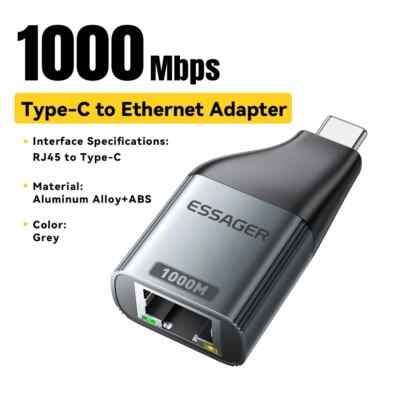 USB Type C to Ethernet Adapter RJ45 100/1000Mbps to Type C Network Adapters New