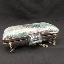 Sondra Roberts Evening Bag. Silver Sequins. Chain Strap "diamond" Clasp