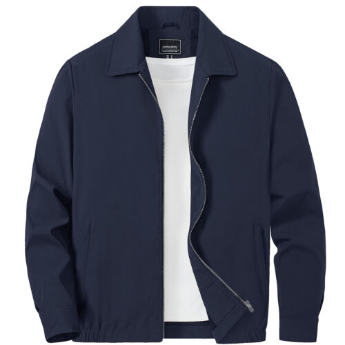 Mens Lightweight Windbreaker Track Coat Spring Fall Casual Full-Zip Work Outwear