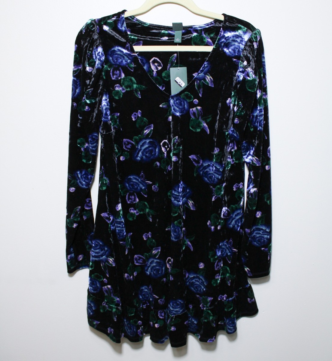 Wild Fable Dresses | Wild Fable Dress Floral Velvet Mini Black Blue Nwt | Color: Black/Blue | Size: M | Morningrose13's Closet