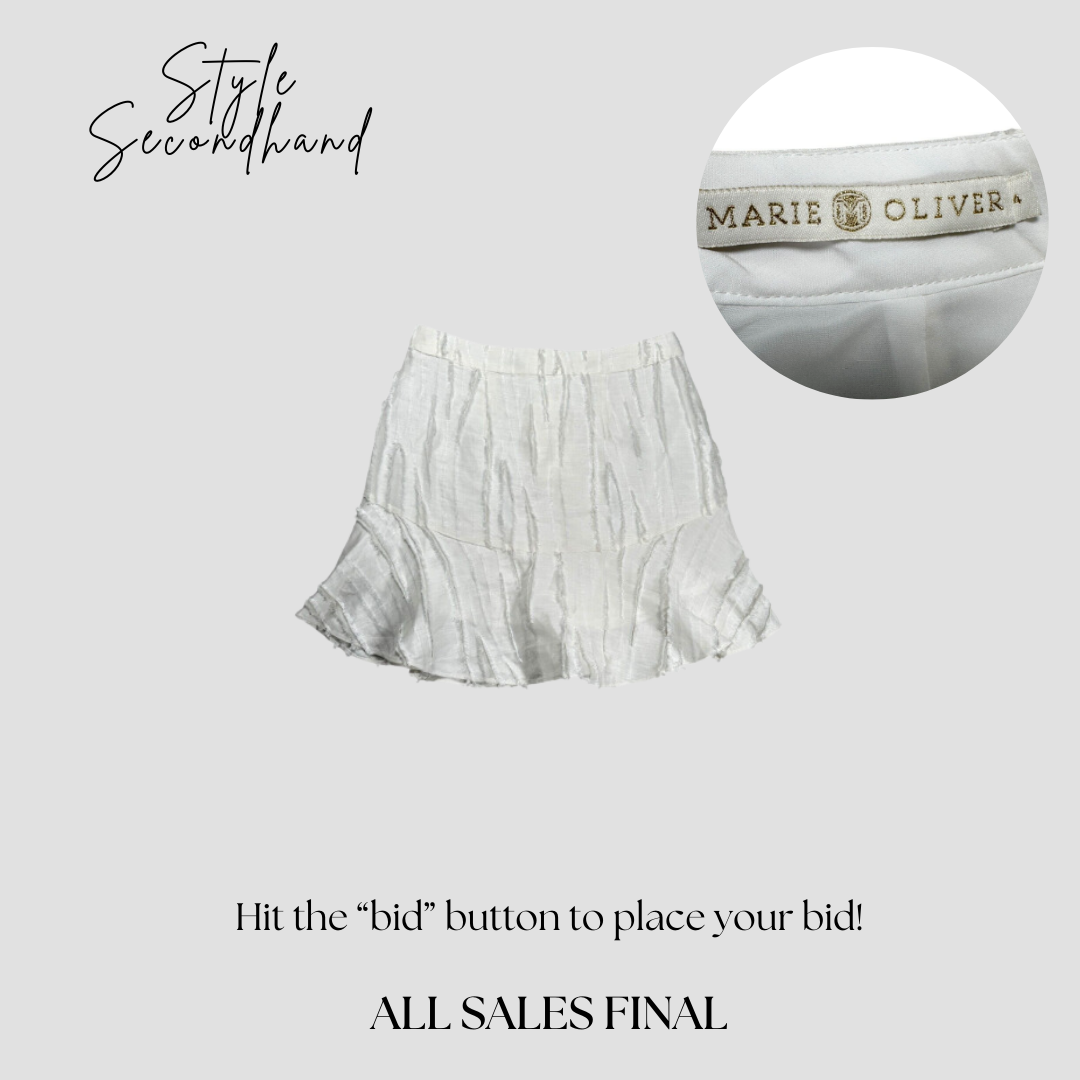 8 - Marie Oliver Sz 4 Linen Silk Blend White Ruffle Mini Skirt Button Back