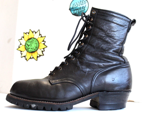 Vintage 70s Santa Rosa Herman Men's Loger Black Safety Boots, Size 10.5 W USA - Picture 2 of 13