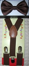 Kids Boys Girls Brown Adj Pre-Tied Strap Bow Tie Brown Adj Y-Back Suspenders-New