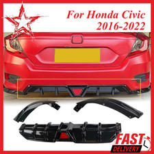 Rear Bumper Diffuser Lip Led For 2016-2022 Honda Civic 4dr Sedan Glossy Black