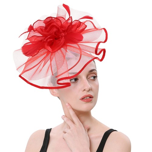 Fascinators Hat for Women Tea Party Hat Mesh Feather Headband Hair Clip Cocktail - Picture 11 of 48