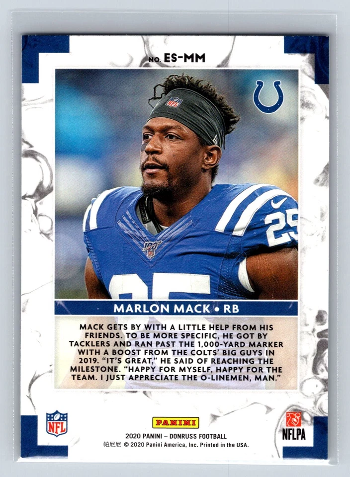 Marlon Mack 2020 Donruss #ES-MM Elite Series Indianapolis Colts 1-1 - Image 2 of 2