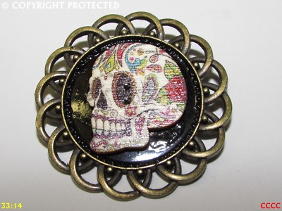 steampunk gothic brooch badge pin sugar skull day of the dead Día de Muertos #SL