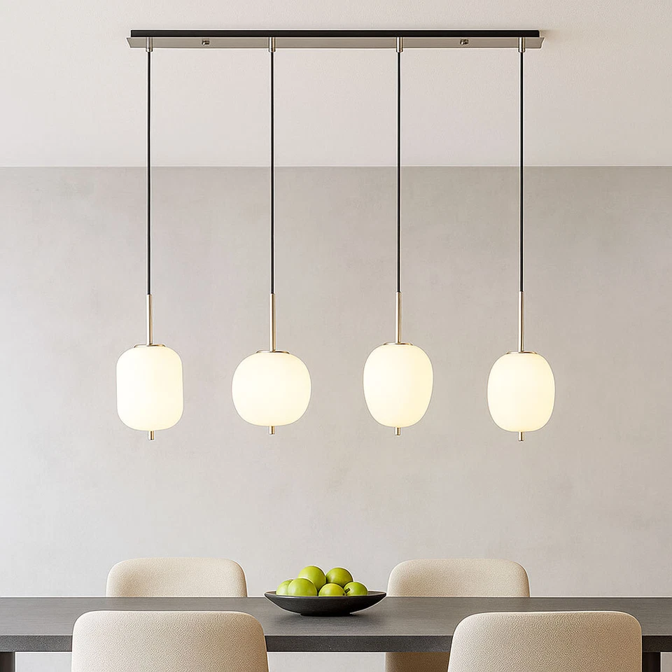 Lampadario A Sospensione Per Soggiorno 4 Fiamme Vetro Argento LED H 120 Cm - Immagine 4 di 4