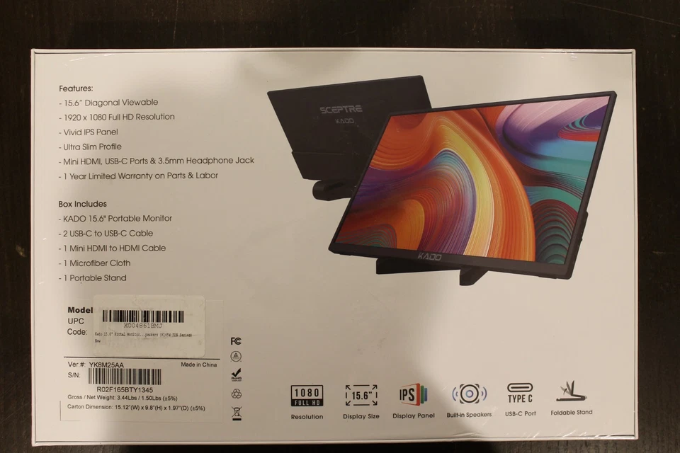 Kado by Sceptre K16 K165W-FPN Portable Monitor for Laptop 15.6" HDMI Dual USB-C - Image 2 of 2