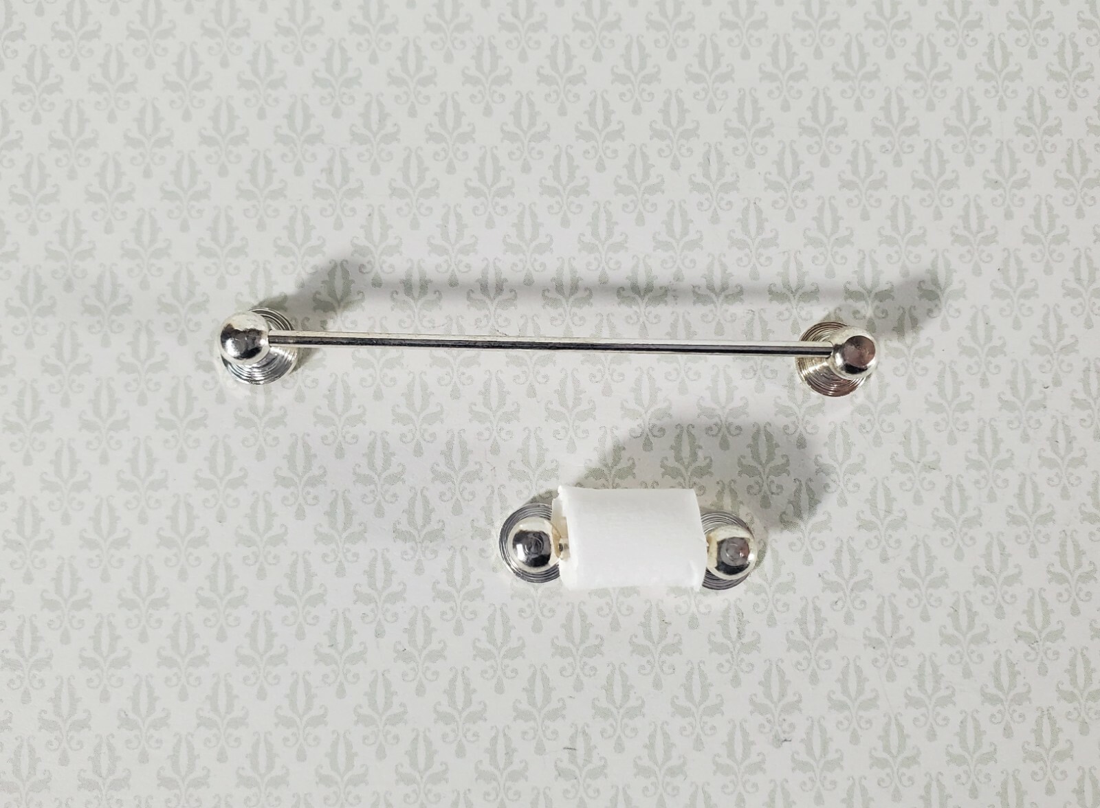 Dollhouse Miniature Towel Rod & Toilet Paper Holder Bathroom 1:12 Scale Silver