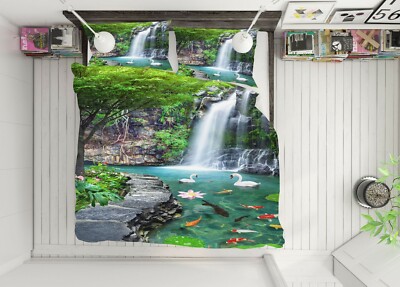 3D Waterfall Swan ZHUA75 Bed Pillowcases Quilt Duvet Cover Set Queen King Zoe