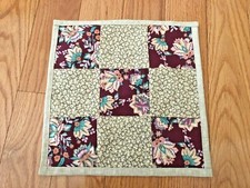 Quilted table topper tan and burgundy, 11 x 10.5 liner on the back, new handmade