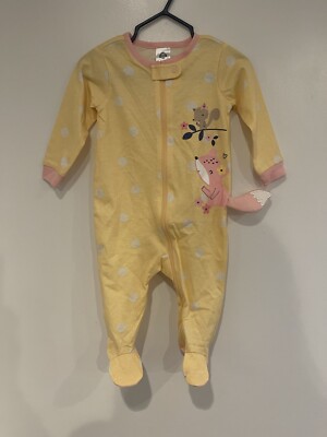 Gerber Baby Girls Cute Floral Fox & Squirrel Polka Dot Sleep &Play Yellow 3-6M