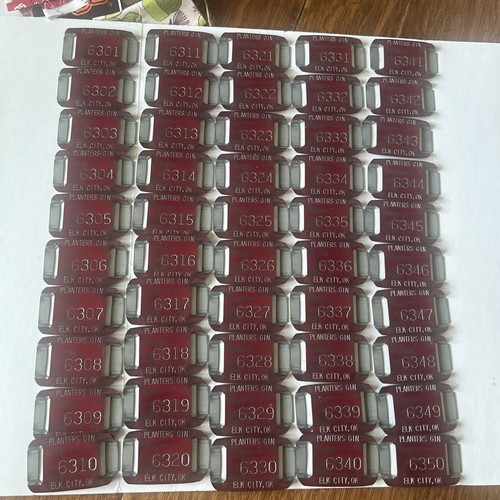 Planters Gin Metal Cotton Bale Tags #6301-6350 Elk City, OK VTG