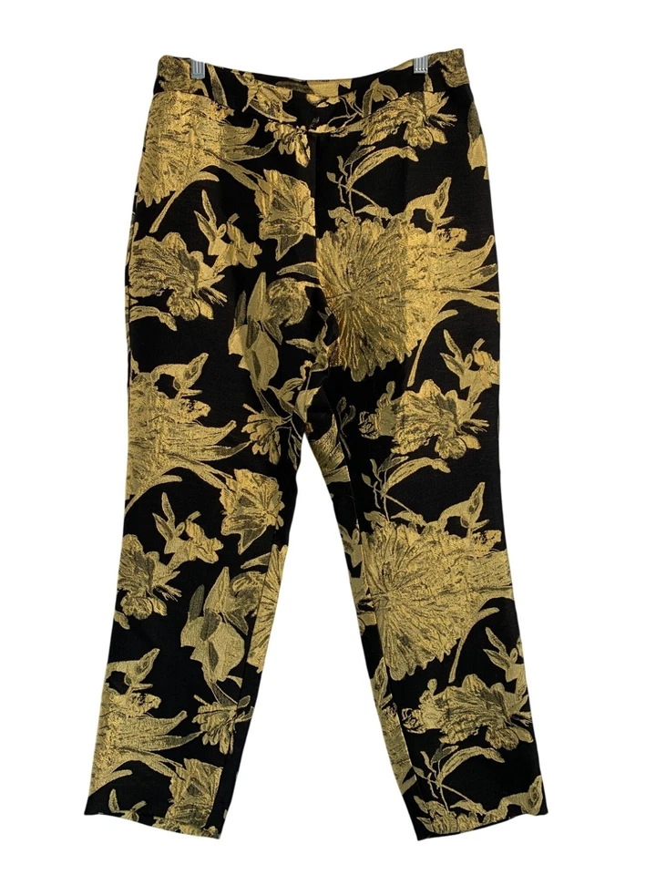 Natori Womens Black & Gold Jacquard Crop Pants Size 8 NWT 8959 $248 - Image 2 of 4
