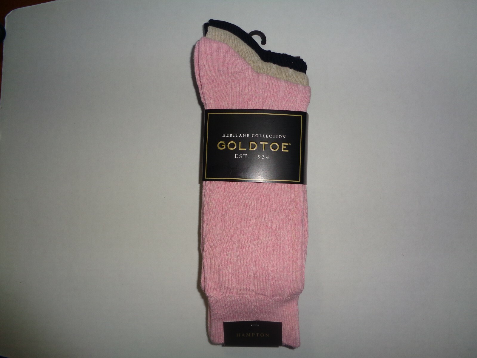 Gold Toe Men's 3 Pack Hampton FX Moister Crew Dress Socks Pink Tan Navy