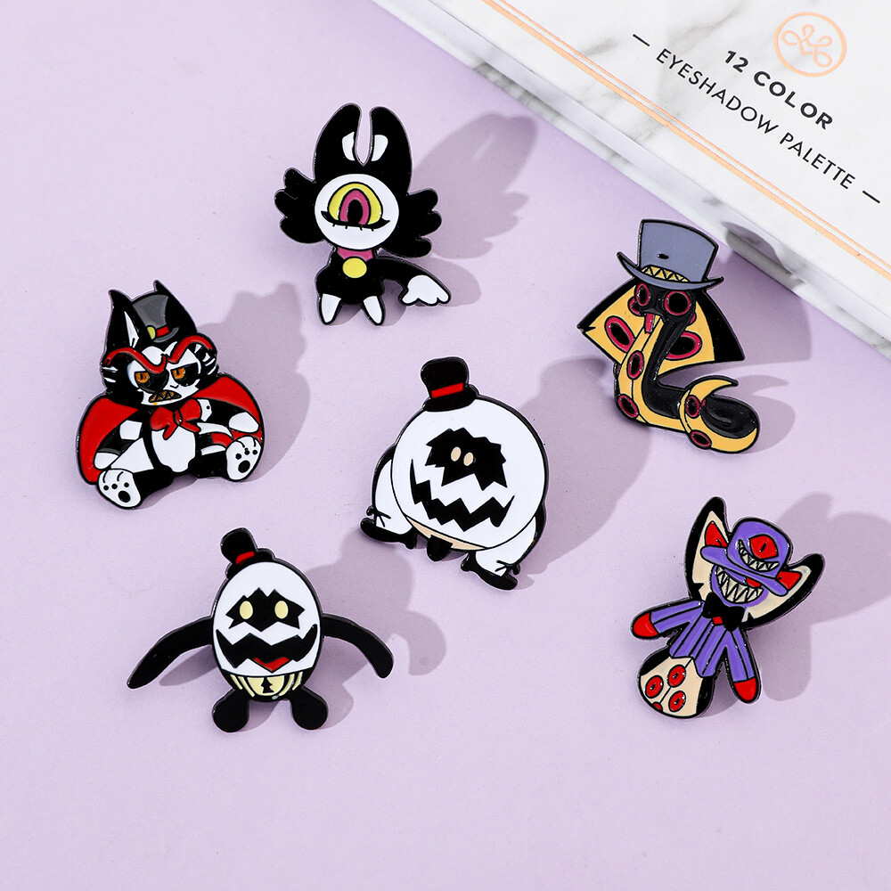 6pcs Hazbin Hotel Egg Boiz Husk Adam Chest Brooch Badge Metal Pin
