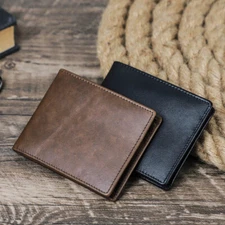 Genuine Leather Mens Slim Wallet Bifold Credit ID Card Holder Purse Money Clip
